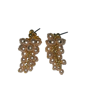 vintage gold beaded grape dangling earrings pair
